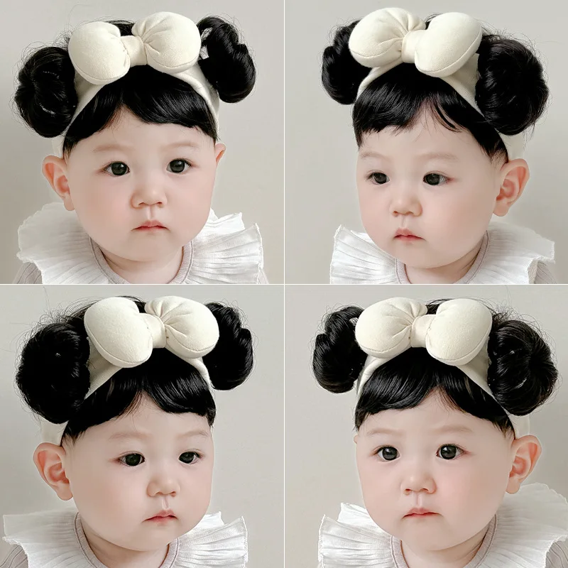 Baby Wigs Bangs Headband Big Bow Newborn Elastic Hair Bands Princess Girl Headwear Kids Hair Accessories Cute Photography Props