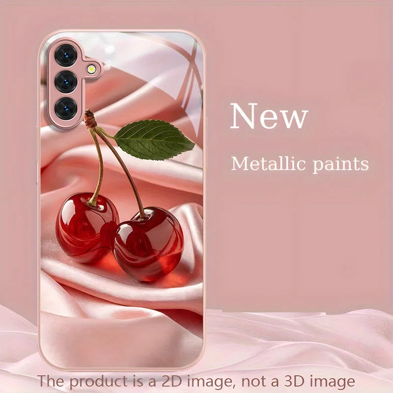 Simplified cherry patterned tempered glass phone case suitable for Samsung Galaxy S26 S25 S24 S22 S21 S20FE/Ultra/Plus hard case