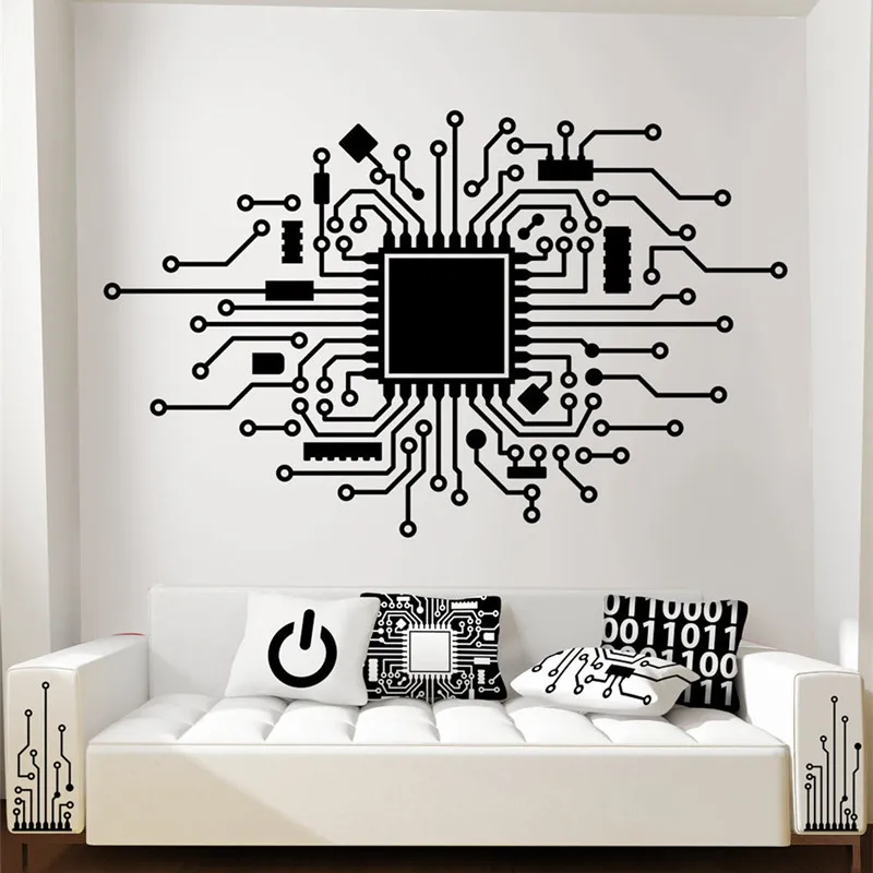 

Circuit board wall sticker IT computer CPU chip game technology network company office room decorative art vinyl decal B2