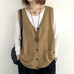 Spring Autumn Ladies Knitted Backless Vest Foldable Horse Clip Outdoor Match Women Fur Vest Loose Outdoor Wear E1358