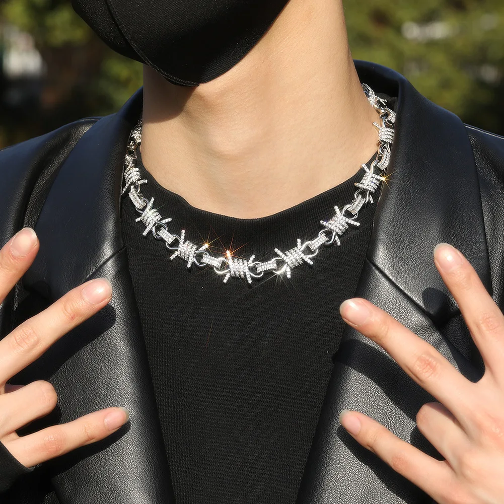 

Кубинская цепочка с шипами 19 мм для мужчин, ожерелья с зубцами со льдом, AAAAA, кубический цирконий, модные ювелирные изделия в стиле хип-хоп