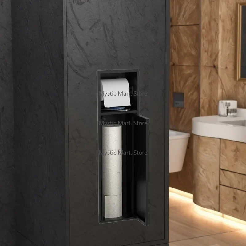 Modern Premium Wall Niche in Matte Black for Hotel Use - Toilet Paper and Paper Towel Holders Included for Bath and Kitchen