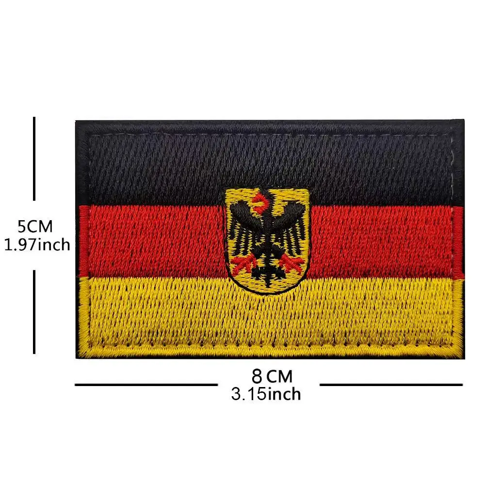 Germany Flag Hook & Loop Patch Custom Multicolor Embroidery Morale Badges for Military Outdoor Tactics Backpack Helmet Armbands