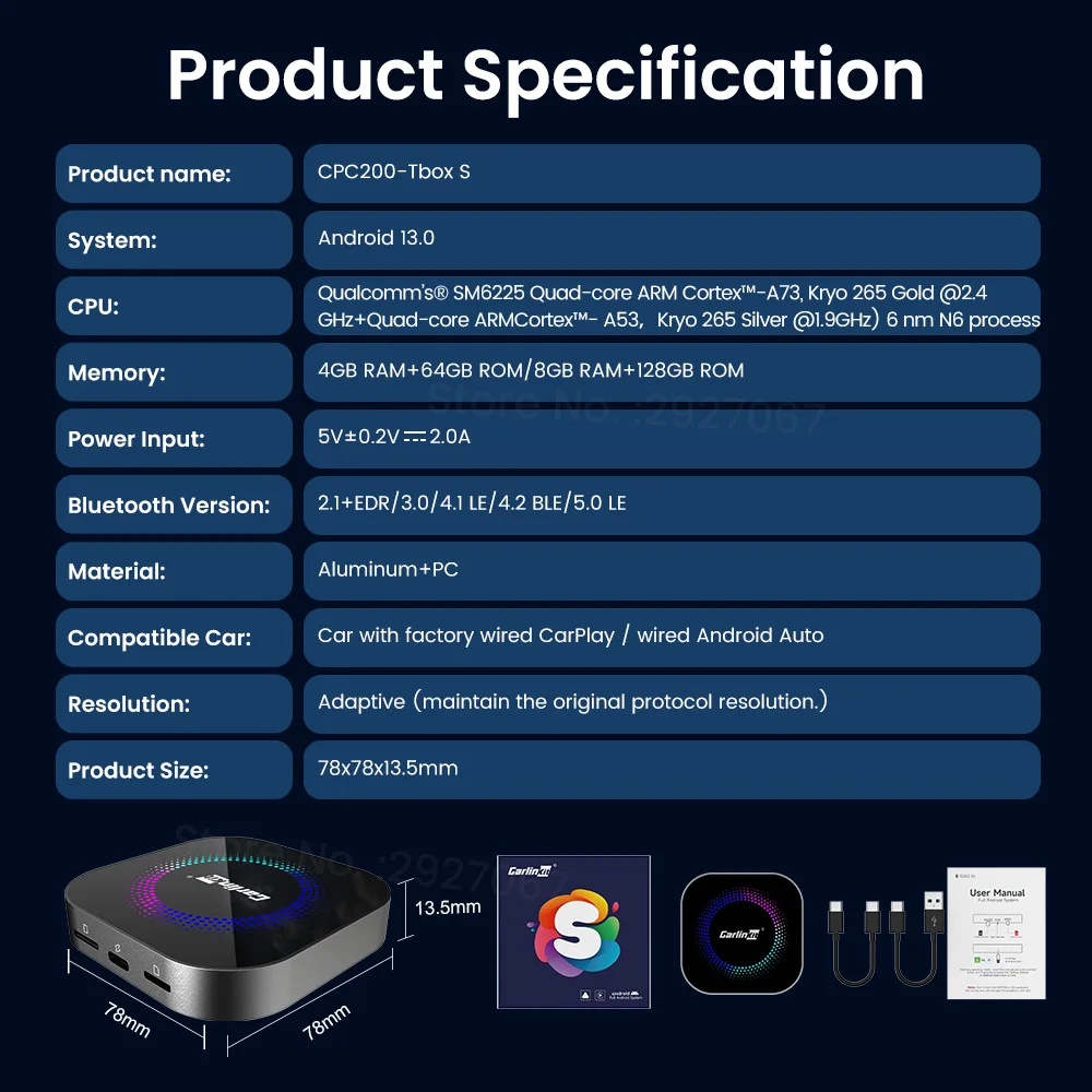 CarlinKit CarPlay Ai Box S2F Android 13 Car TV Box SM6225 128G 64GB Wireless Android Auto Car Play محول 4G LTE لـ YT Netflix