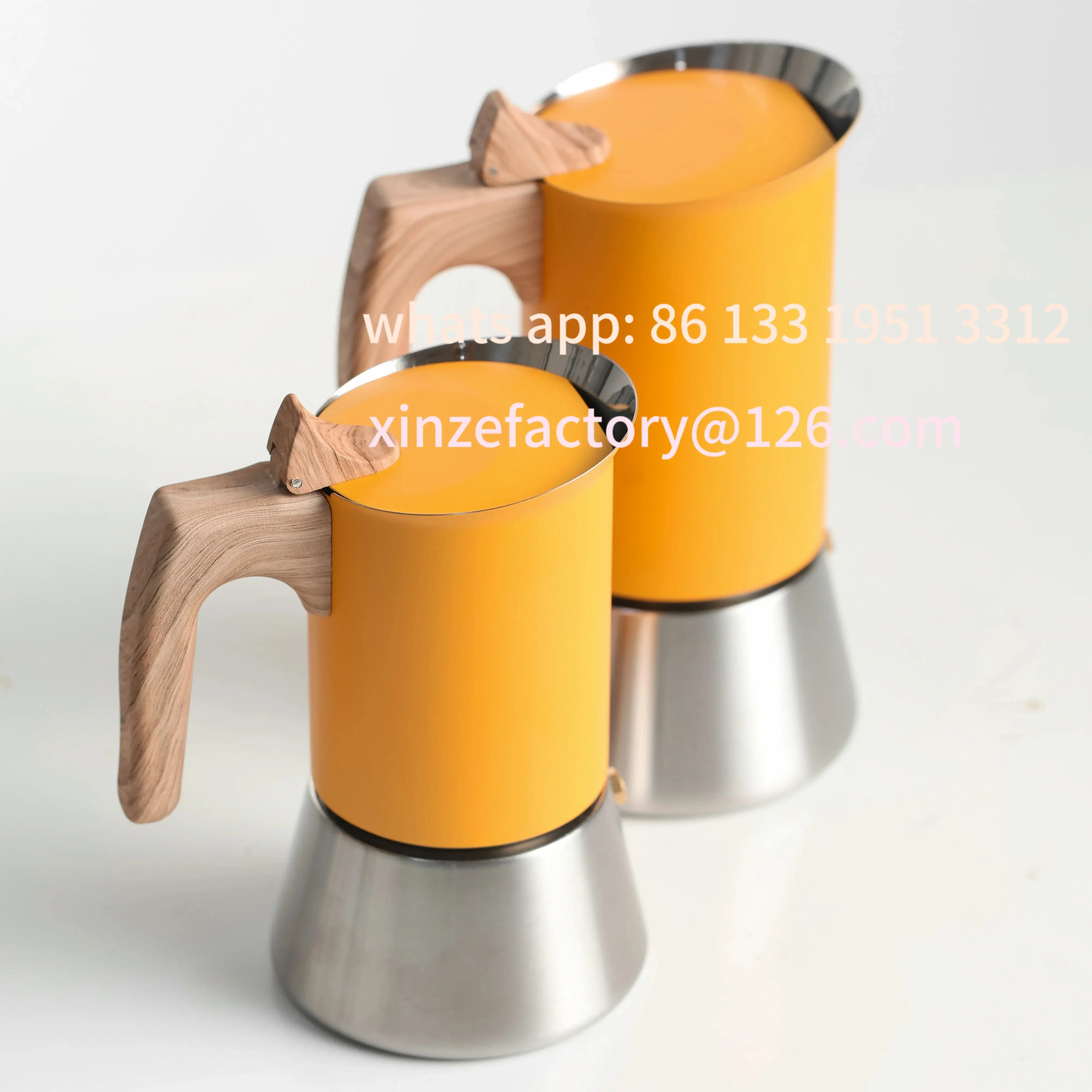 وعاء موكا من الفولاذ المقاوم للصدأ 4/6 قابل للتخصيص، أصفر غير لامع، طراز شمالي. الاستخدام المنزلي/المكتب/الخارجي. يعمل على الحث والغاز