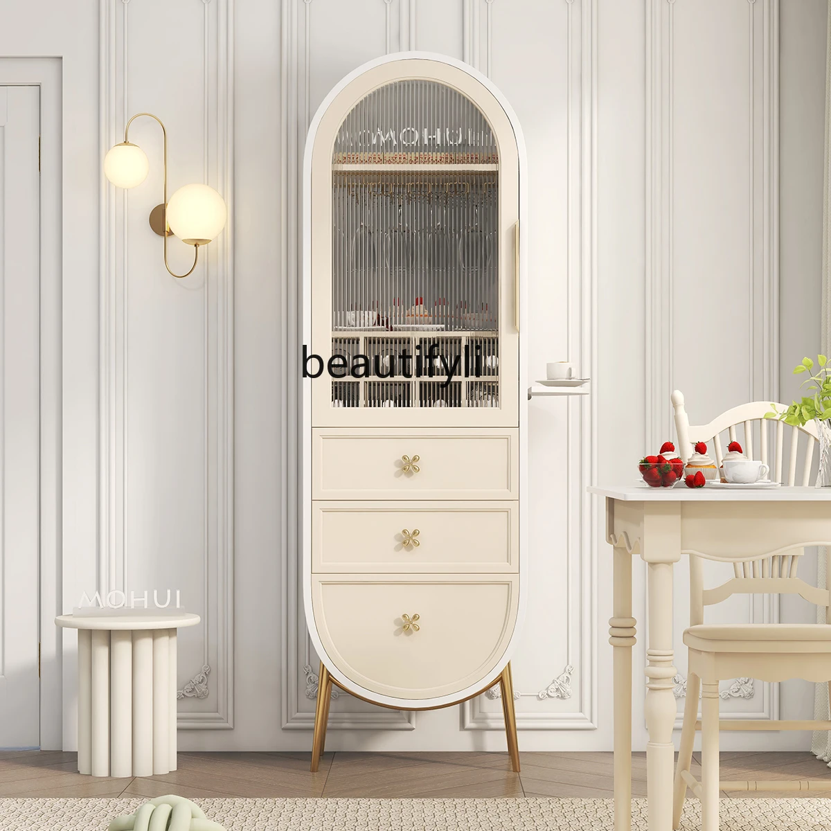 French Cream Style Single Door Changhong Glass Wine Cabinet Curio Cabinet Multi-Function Display Cabinet