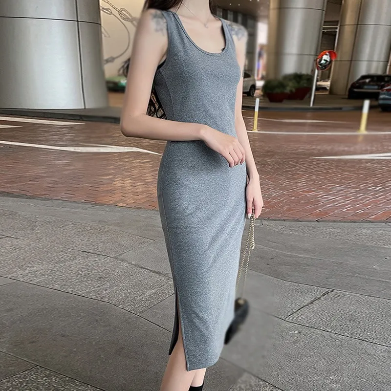 Women's Summer Sleeveless Dress Lady Casual Mid Length Korea Version Underlay Dress Solid Clothing