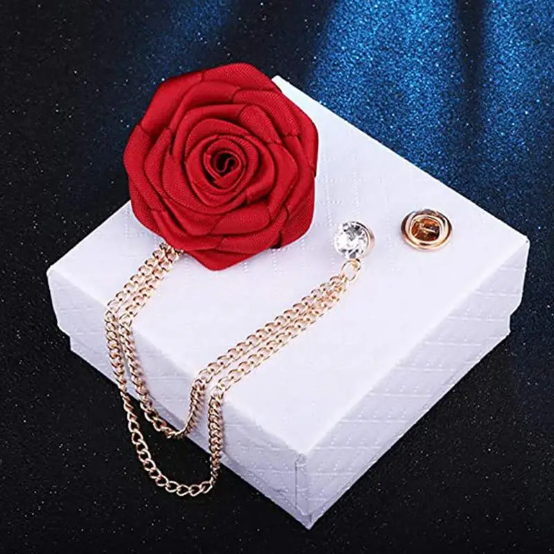 Korean Style Groom Wedding Brooch Wedding Corsage Handmade Cloth Rose Flower Lapel Pin With Tassel Chain Men's Suit Accessories