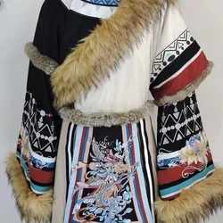 Ropa tibetana bordada clásica para hombres y mujeres, disfraz chino tradicional de terciopelo grueso, ropa de Hanfu tibetana para amantes, Invierno