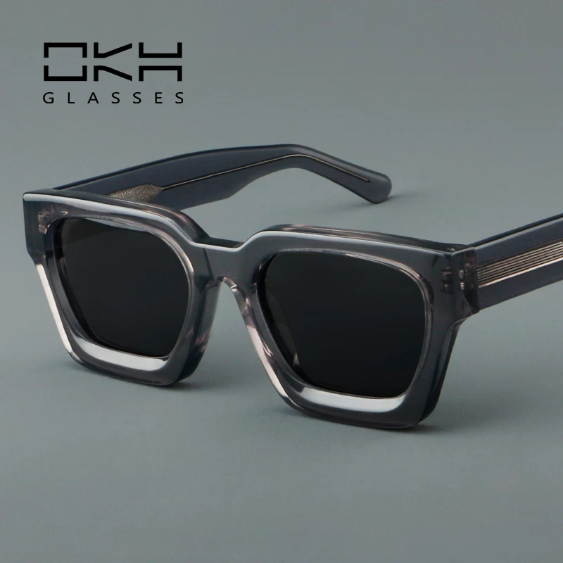 OKH Women Acetate Sunglasses New Fashion High End Luxury Brand Outdoor UV400 Handmade Plate Square Men Retro SUN GLASSES B39