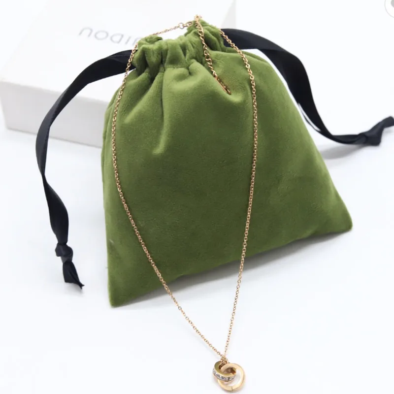 Green Velvet Gift Bags Custom Jewelry Logo Dust Sack 7x9cm 9x12cm 10x15cm Cosmetics Makeup Drawstring Pouch