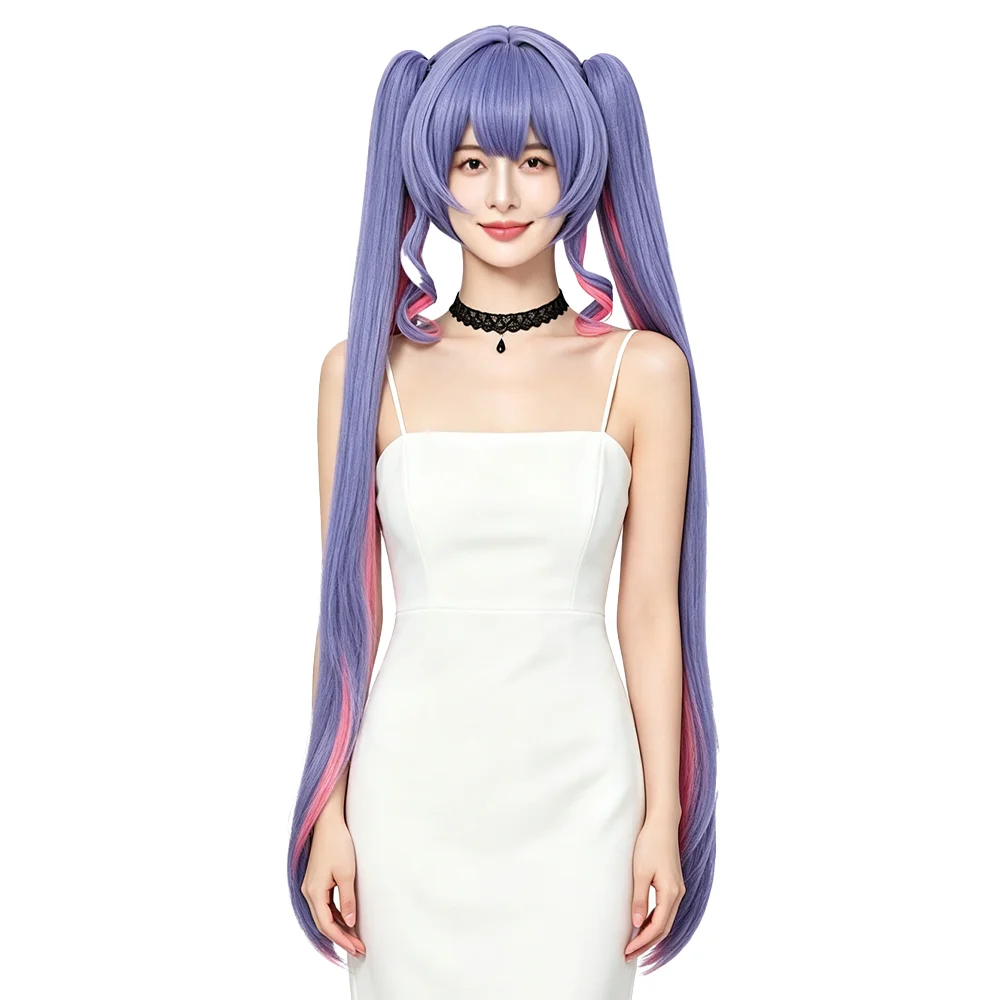 

Detachable Clip-on Double Ponytails Cosplay Wig 100cm Long Heat Resistant Lavender Blue Pink Gradient Wig For Daily Party Anime