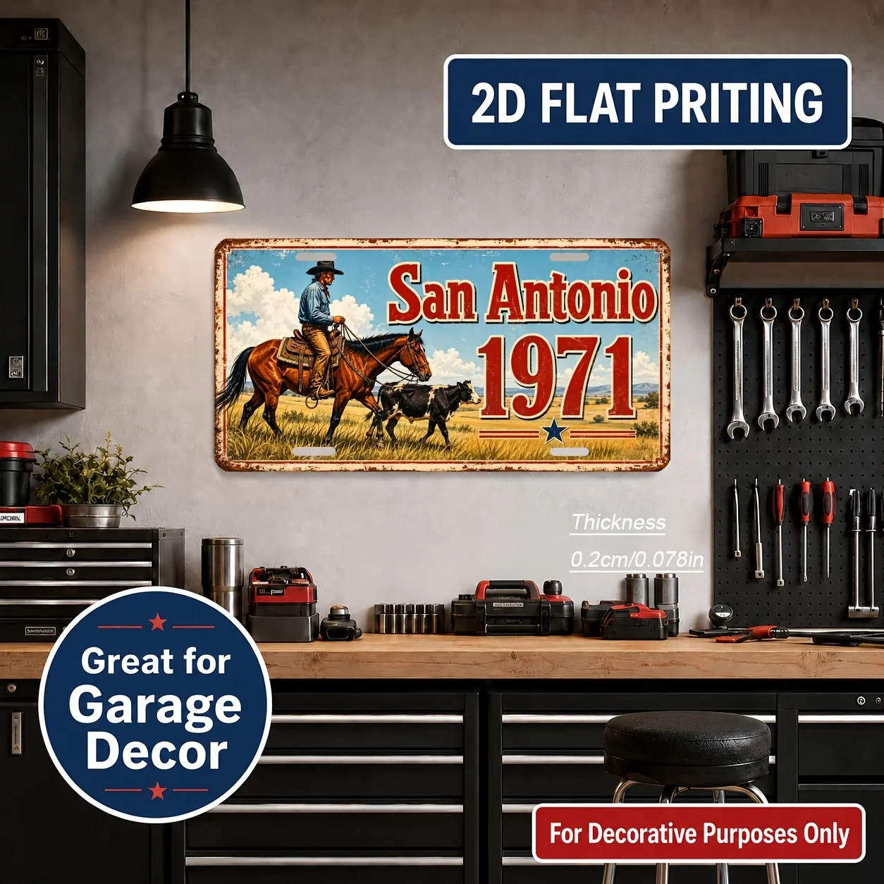 2D Flat - 【2D Flat】 2D Flat - [2D Flat] 2D Flat, 1pc, San Antonio Cowboy Theme Vintage Sign, for Decorative Use Solely, Home Dec