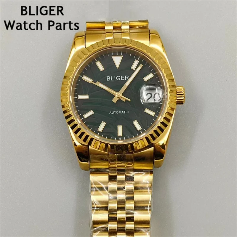 BLIGER 36mm /39mm Silver Dial Gold NH35A Automatic Mens Watch Sapphire Glass Luminous Dial