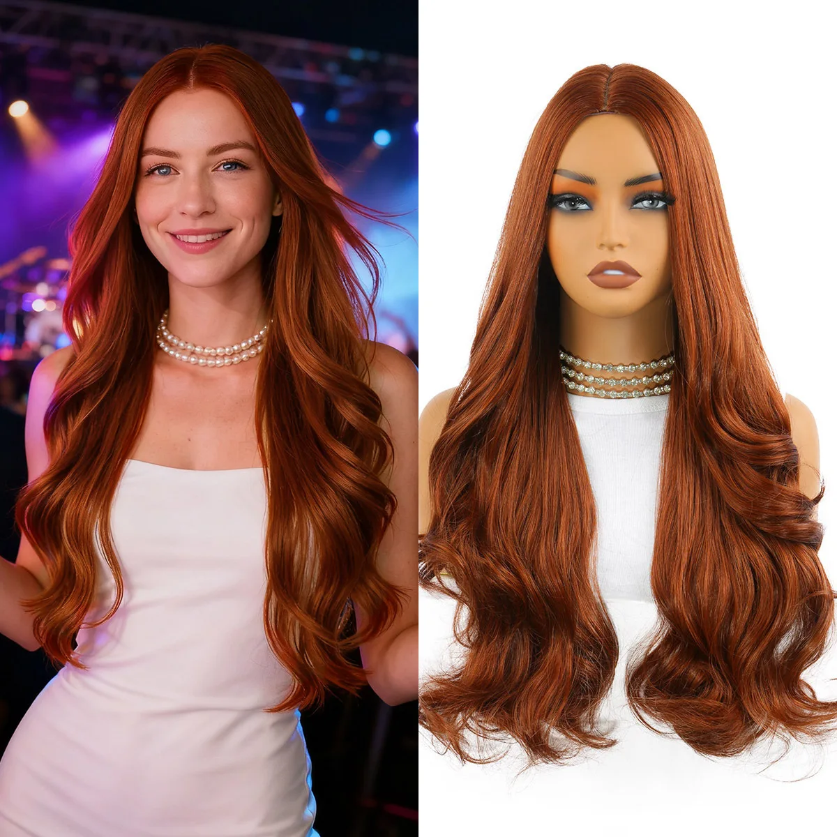 

Long Loose Wavy Wigs Auburn Middle Part for Women Synthetic Heat Resistant Natural Fake Hair daily Cosplay Use
