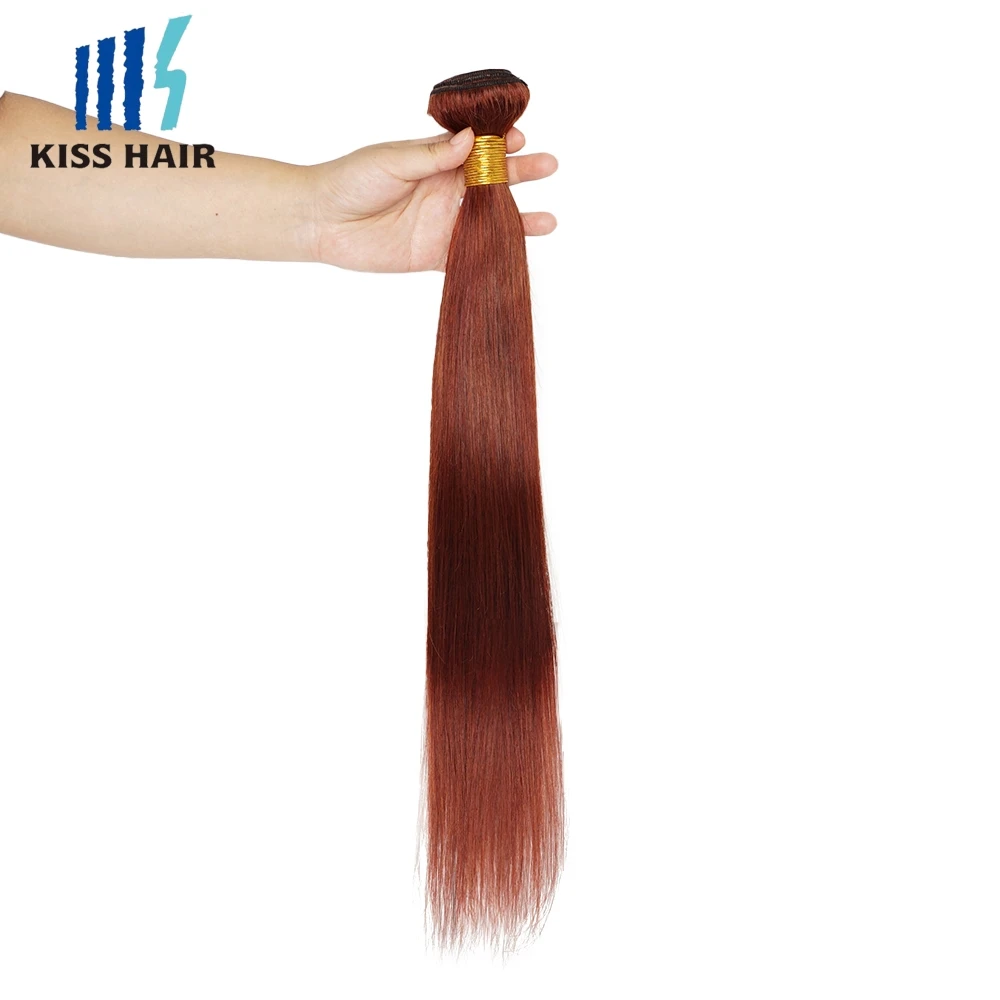 Extension de Cheveux Humains Brésiliens Pré-Colorés, Brun Rougeâtre, Auburn Foncé, Sophia Straight, Document #33, 1/3/4 Pièces
