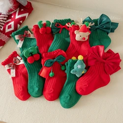 Christmas Socks for Kids Toddler Baby Girls Cotton Bow Short Socks Children's New Year Gifts