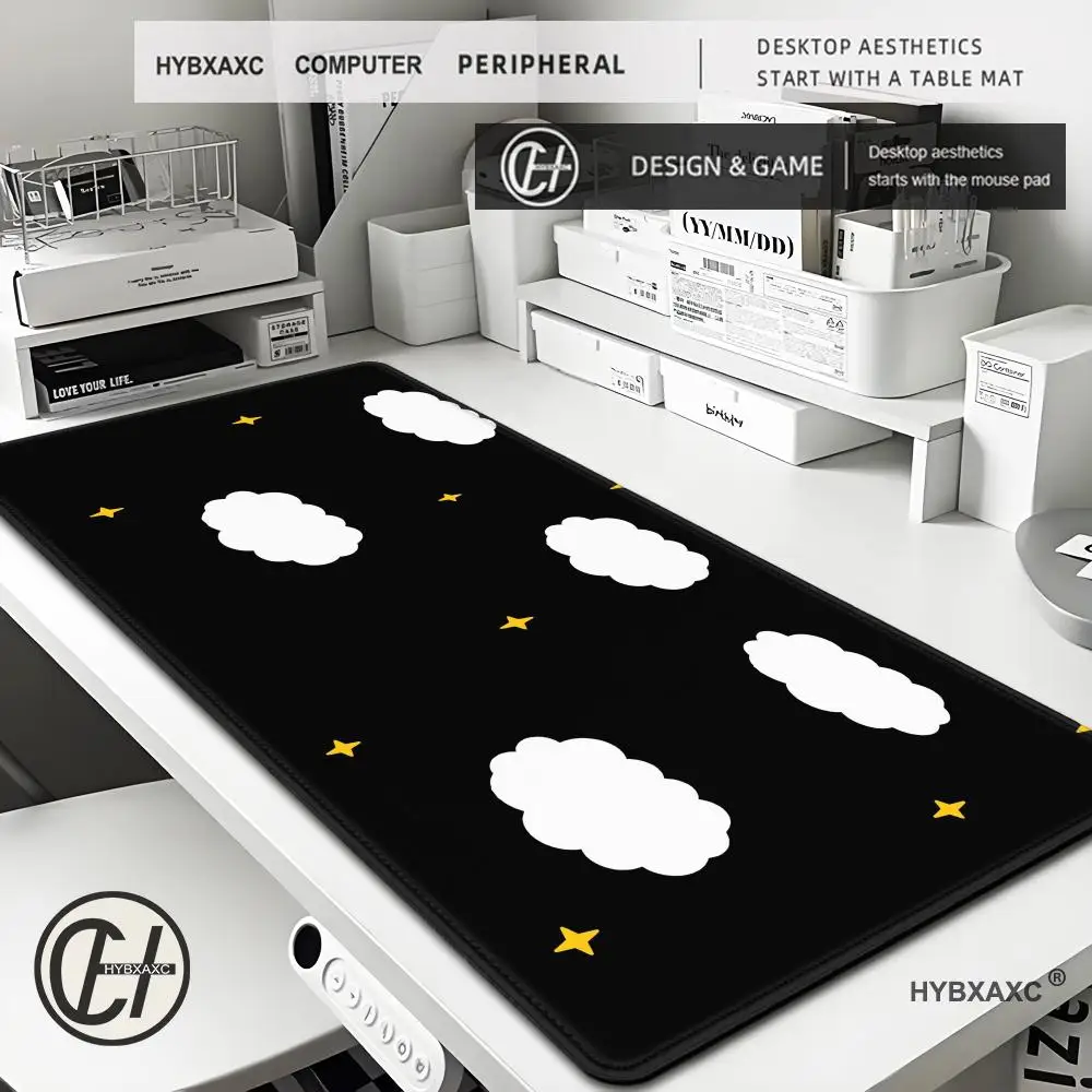 

Black And White Clouds Mouse Pad XXL Large Gaming Accessories Office Gamer Keyboard Desk Mat Non-Slip Laptop cute pink Mousepad