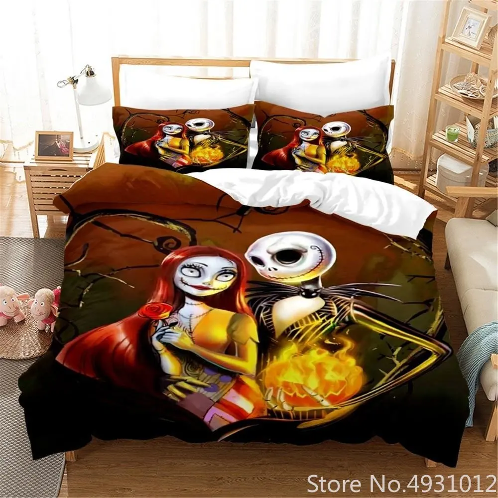 Disney Nightmares Before Christmas Bedding Set 3D Printed Jack and Sally Double King Size Duvet Cover Set Valentine's Day Gifts