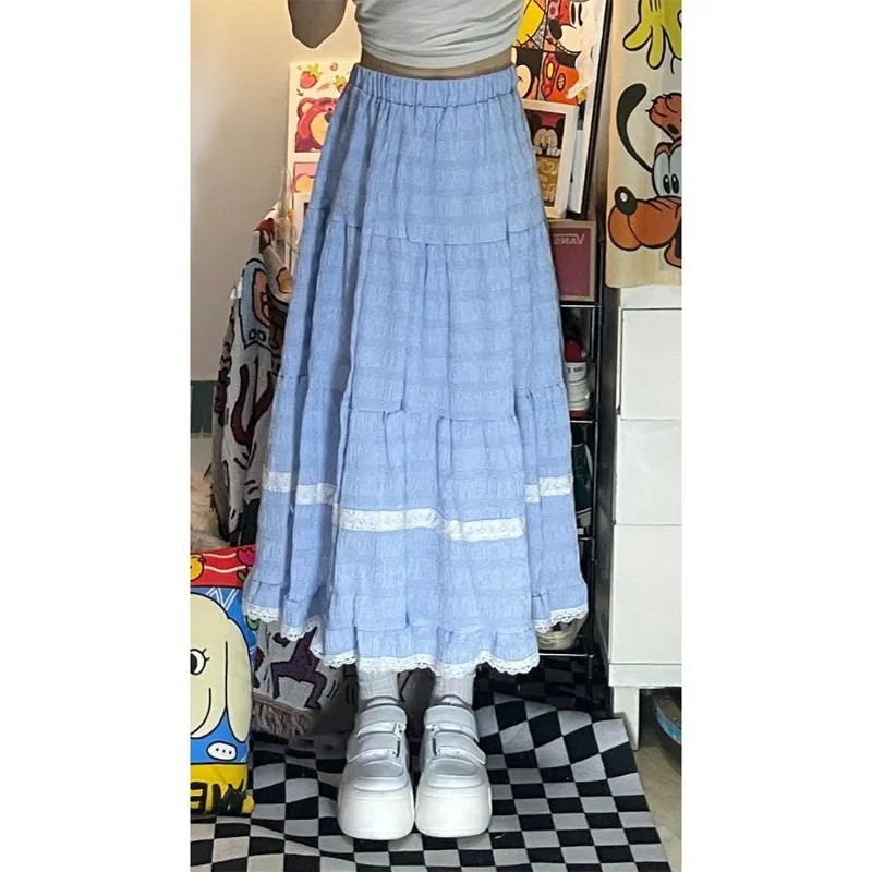 Korean Fashion Sweet Girl Half-body Skirts Summer High-waisted Plaid Niche Mid-length Skirt Versatile Casual Women Y2k Clothes