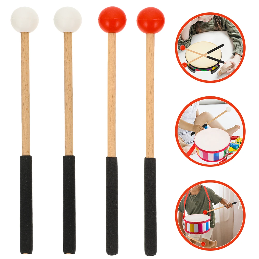 

2 Pairs Xylophone Hammer Drumstick Red White Rubber Marimba Mallets Wooden Handle Tongue Drum Percussion for Students
