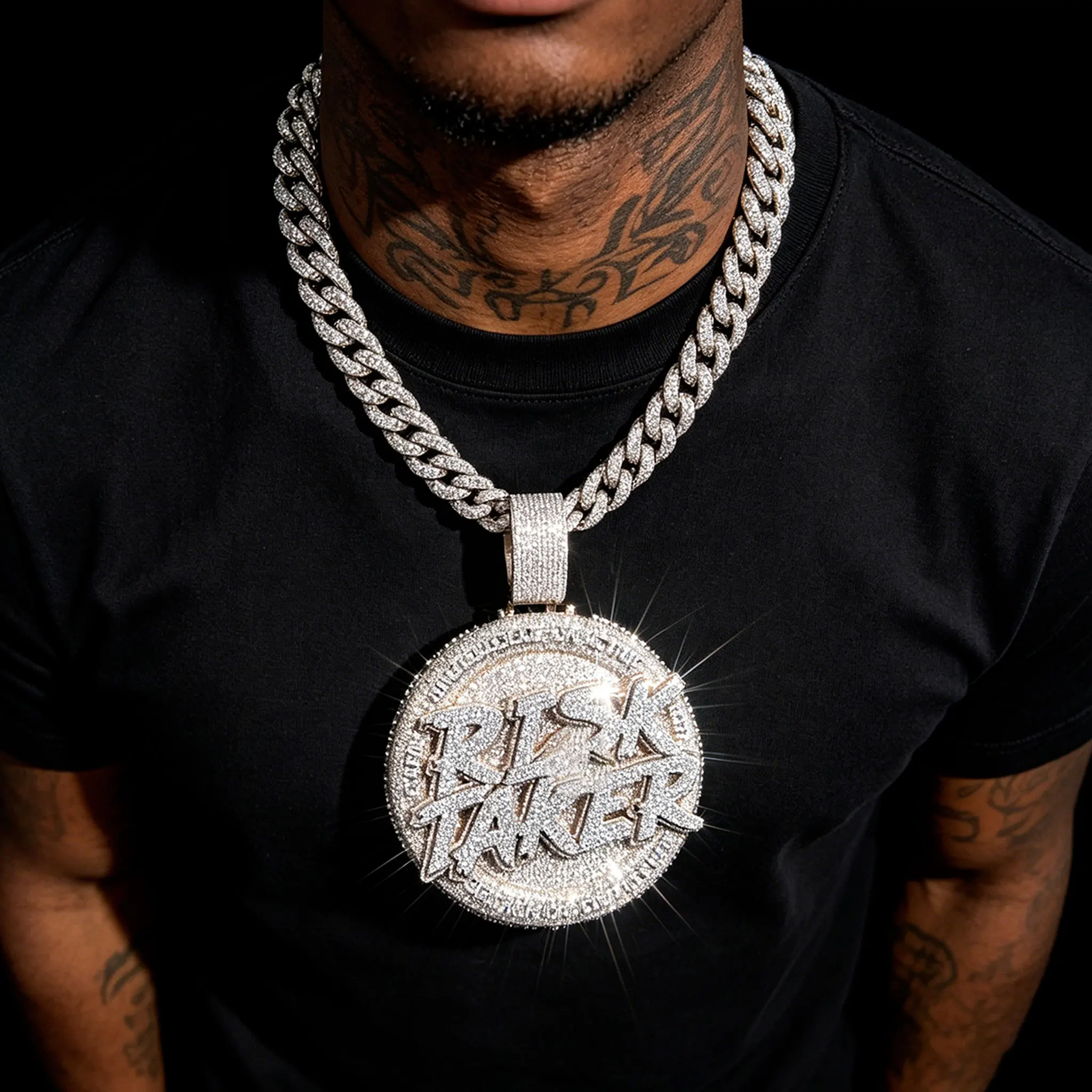 LYEE CYEE Exquisite Jewelry Full Diamond English Combination Name Rap Pendant Necklace Round Cutting Fashionable Charm Hip Hop Jewelry, Exquisite Cutting Craft, Shining with Light, Festival, Anniversary Gift, Birthday Gift or Stacked Wear