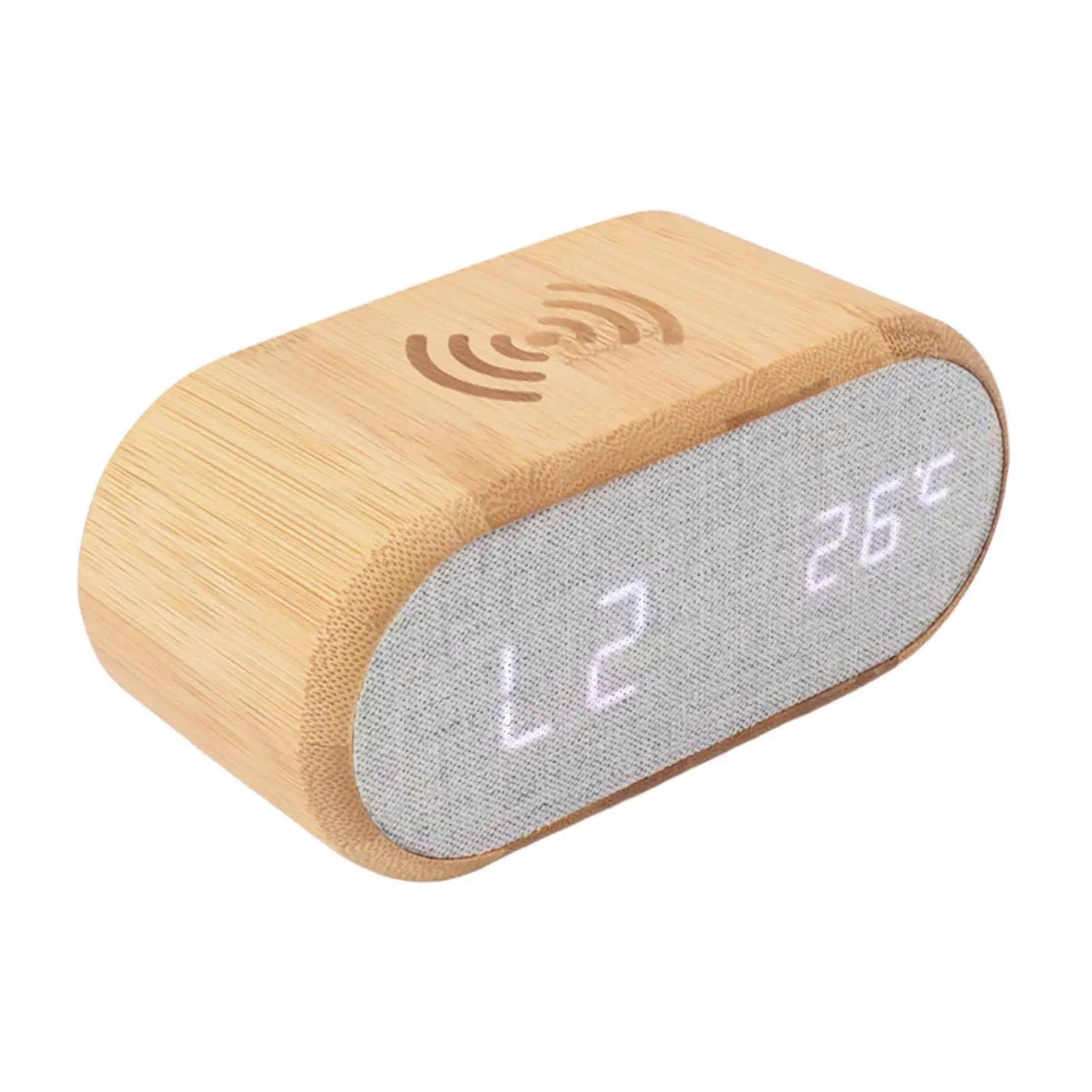 Wooden Bamboo Alarm Clock with Wireless Charging & Temperature Display, Sound Control Power Off – Perfect for bedroom