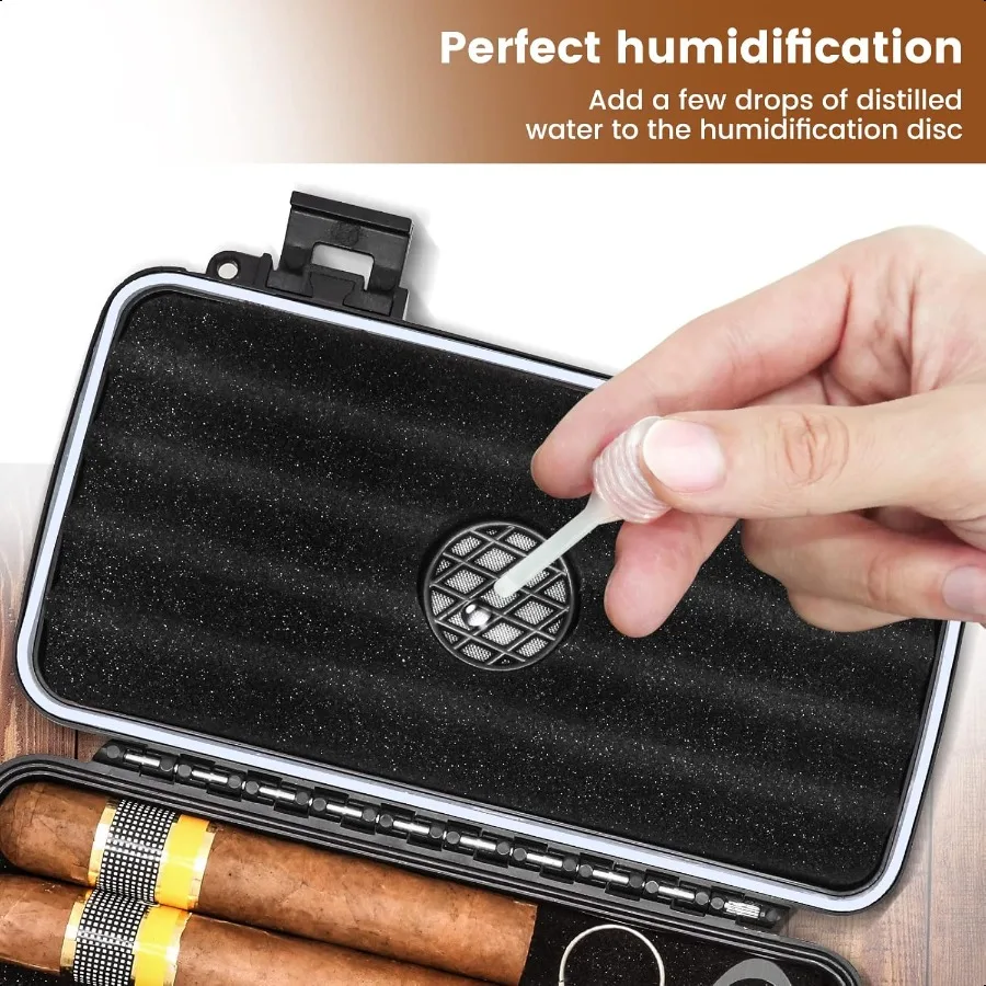 Flau Travel Cigar Humidor Case Portable Cigar Box kit with Humidifier Disc Cigar Cutter Cigar Punch Cigar Holder Dropper Waterp