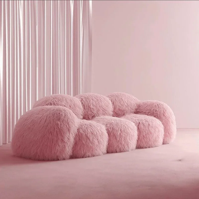 

Pink Long Stuffed Puffs Sofa Customized Light Luxury Nordic Lazy Plus Size Couch Banquet Design 3 Seat Sofa Inflavel Furniture