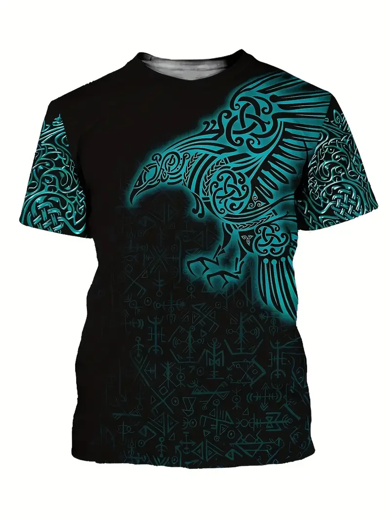 الرجال تي شيرت عادية كم قصير تي شيرت س الرقبة البلوز فايكنغ Harajuku طباعة تي شيرتات عجيبة الذكور المتضخم الملابس الشارع الشهير