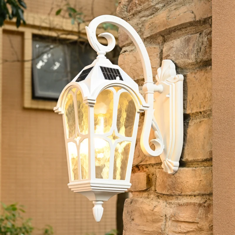 New Outdoor Solar Wall Lamp White American Retro Villa Garden Balcony Gate Exterior Wall Waterproof Wall Lamp
