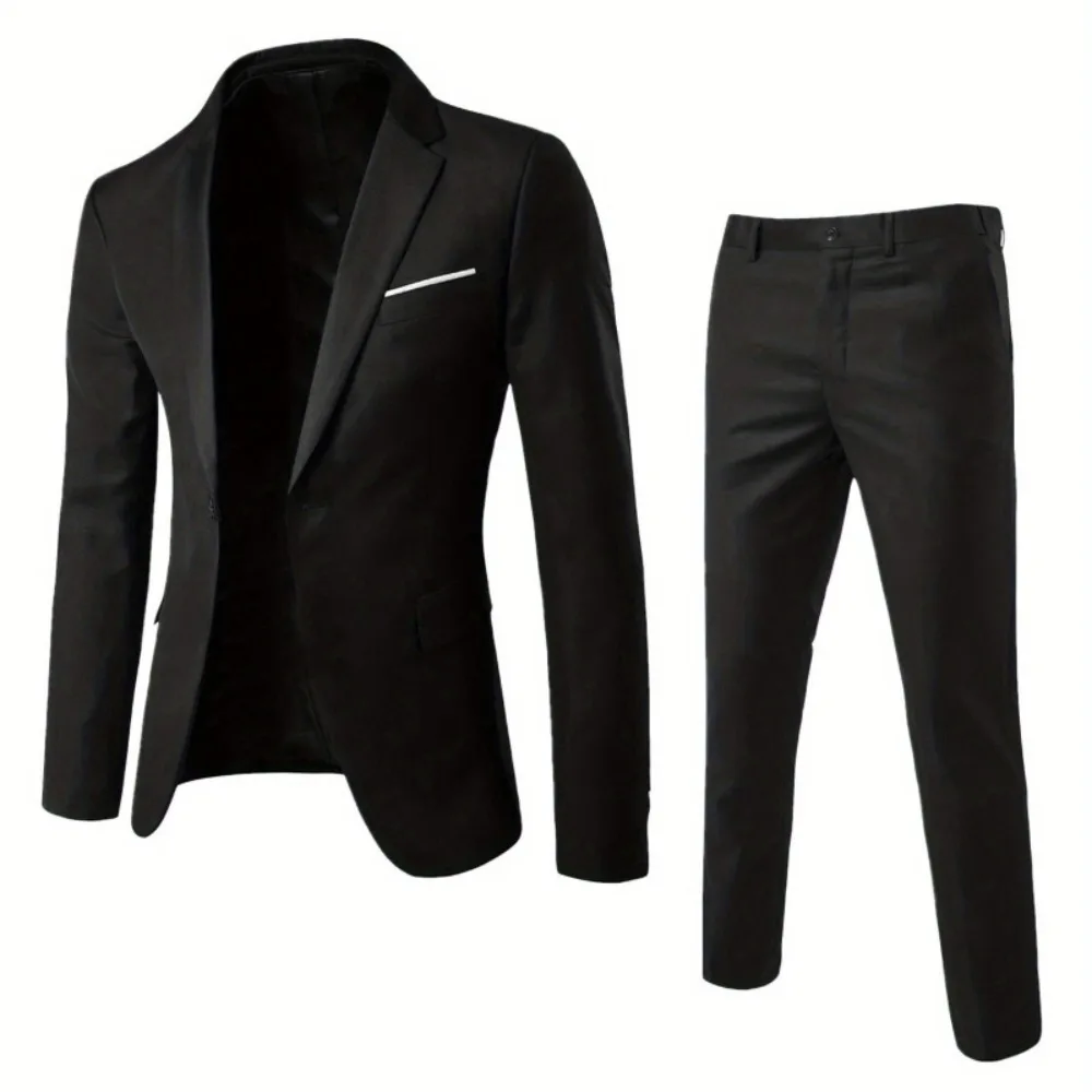 

Sleek Men's Business Large Size Suit Set: Slim-Fit Two-Piece for Grooms & Best Men A Must-Have Wedding Outfit
