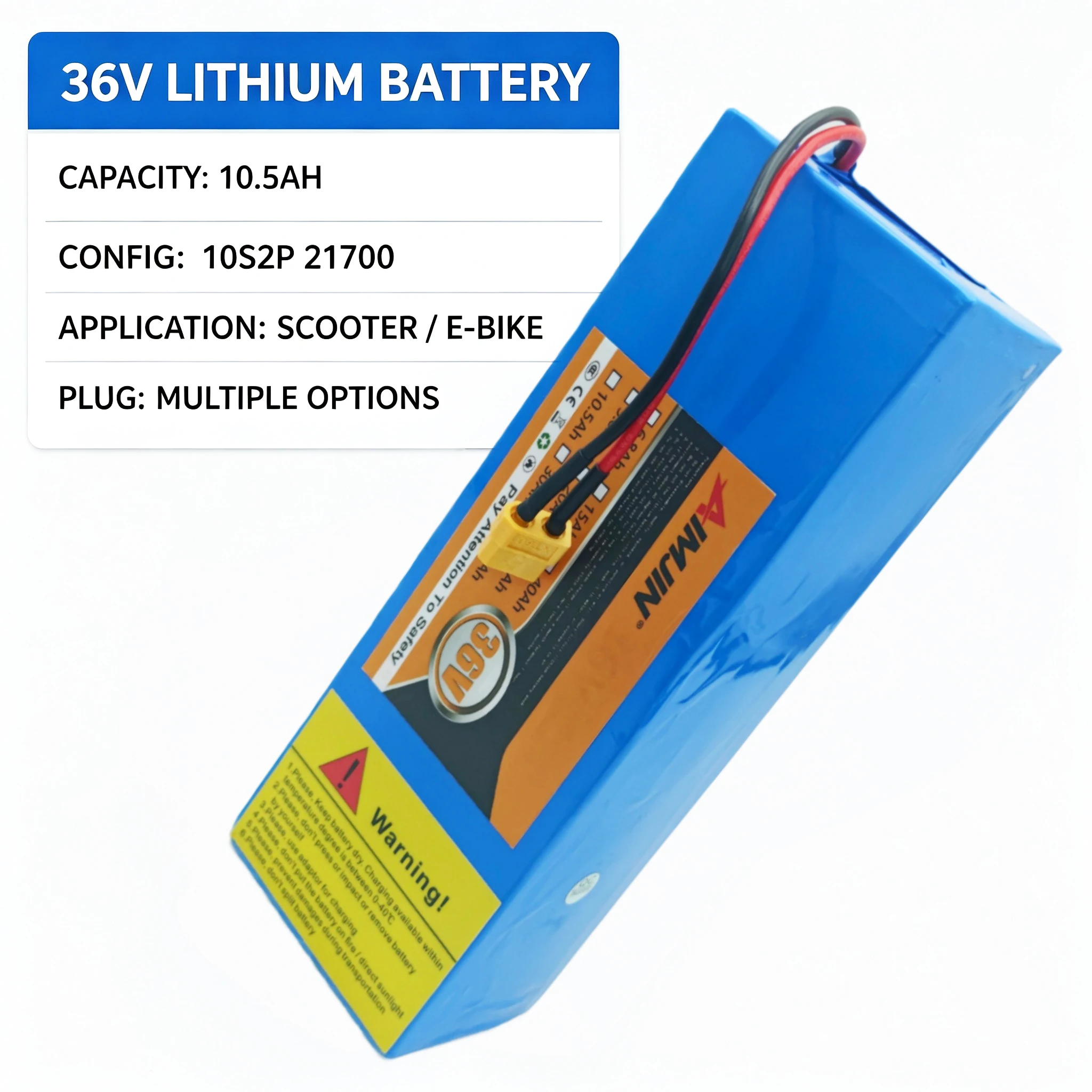 36V 10.5Ah 21700 Lithium Battery Pack Rechargeable Battery with BMS Charger 10S2P For fishing bicycle Large Capacity Batteries