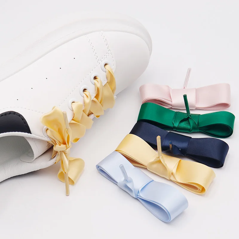 Weiou Solid Color Multicolored Satin Shoelaces 2.2cm Wide Women Casual Sneakers Boots Fashion Satin Shoelaces Length 60-200cm