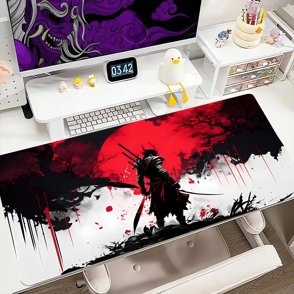 

Коврик для мыши Blood Moon samurai 900x400 мм, большой игровой коврик для мыши, клавиатура, геймерский резиновый коврик против морщин, противоскользящий нижний настольный коврик
