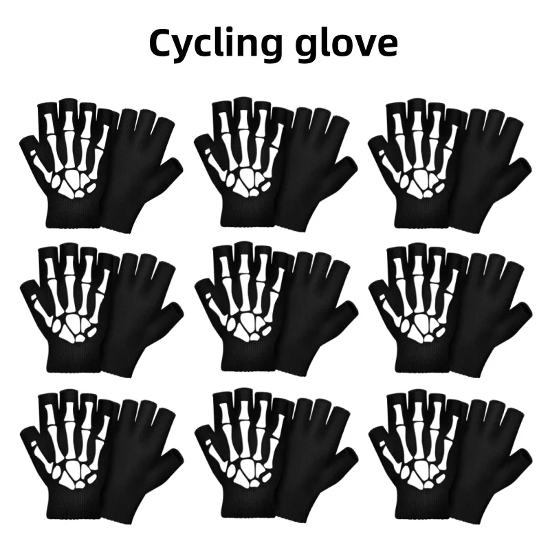 Black Fluorescence Half Finger Gloves Ghost Claw Knitted Gloves Finger Glue Skull