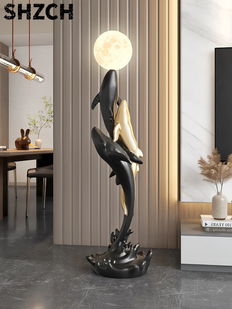 Home Decor Luminous Whale Statue Floor Decoration Living Room Animal Sculpture Art Ornaments TV Cabinet Decor Housewarming Gifts