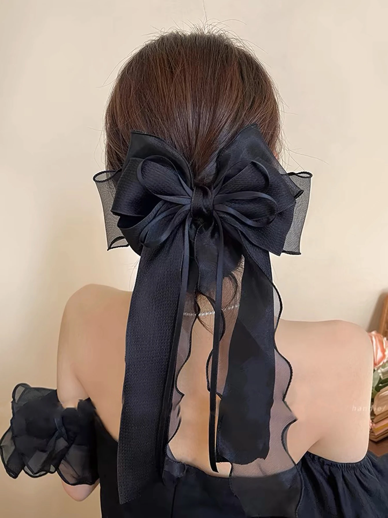 Bright Silk Bow Spring Clip Black Hairpin Girls Sweet Ponytail Hair Clip Barrettes For Women Summer Fashion Hair Accessories