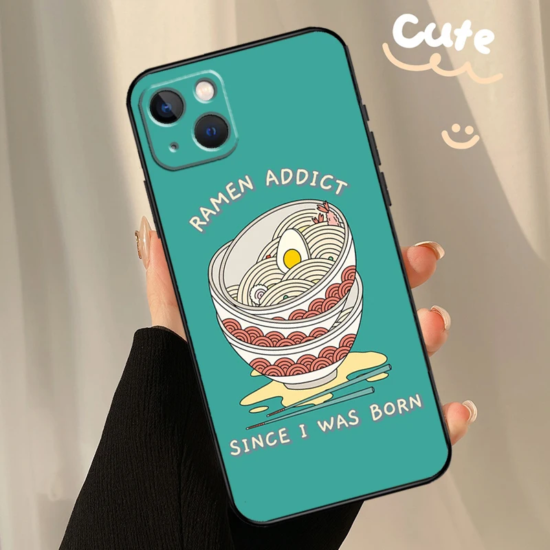 Eating Ramen Noodle Lovers Phone Case For iPhone  XR X XS Max Plus 12 13 Mini 11 12 13 14 15 16 Pro Max Cover