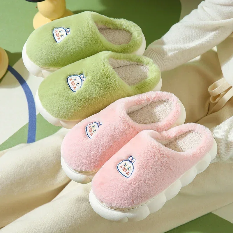 New Couple Winter Soft Indoor Female Antiskid Slides Ladies Mule Warm Fluffy Slippers For Women Men Home Casual Cotton Shoes