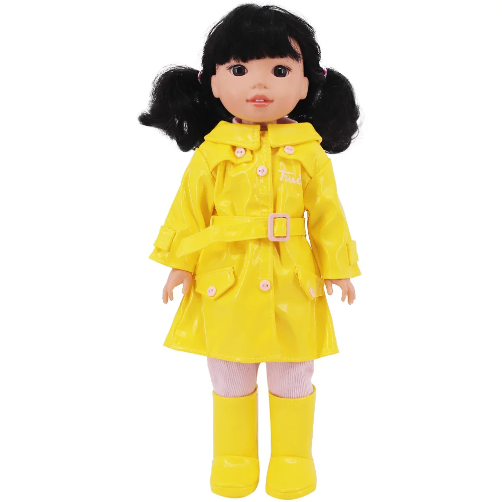 Yellow Trench Coat Raincoat  for 14.5inch Wellie Wisher&32-34cm Paola Reina Doll Clothes Accessories Hat Umbrella Shoes,Toy Gift