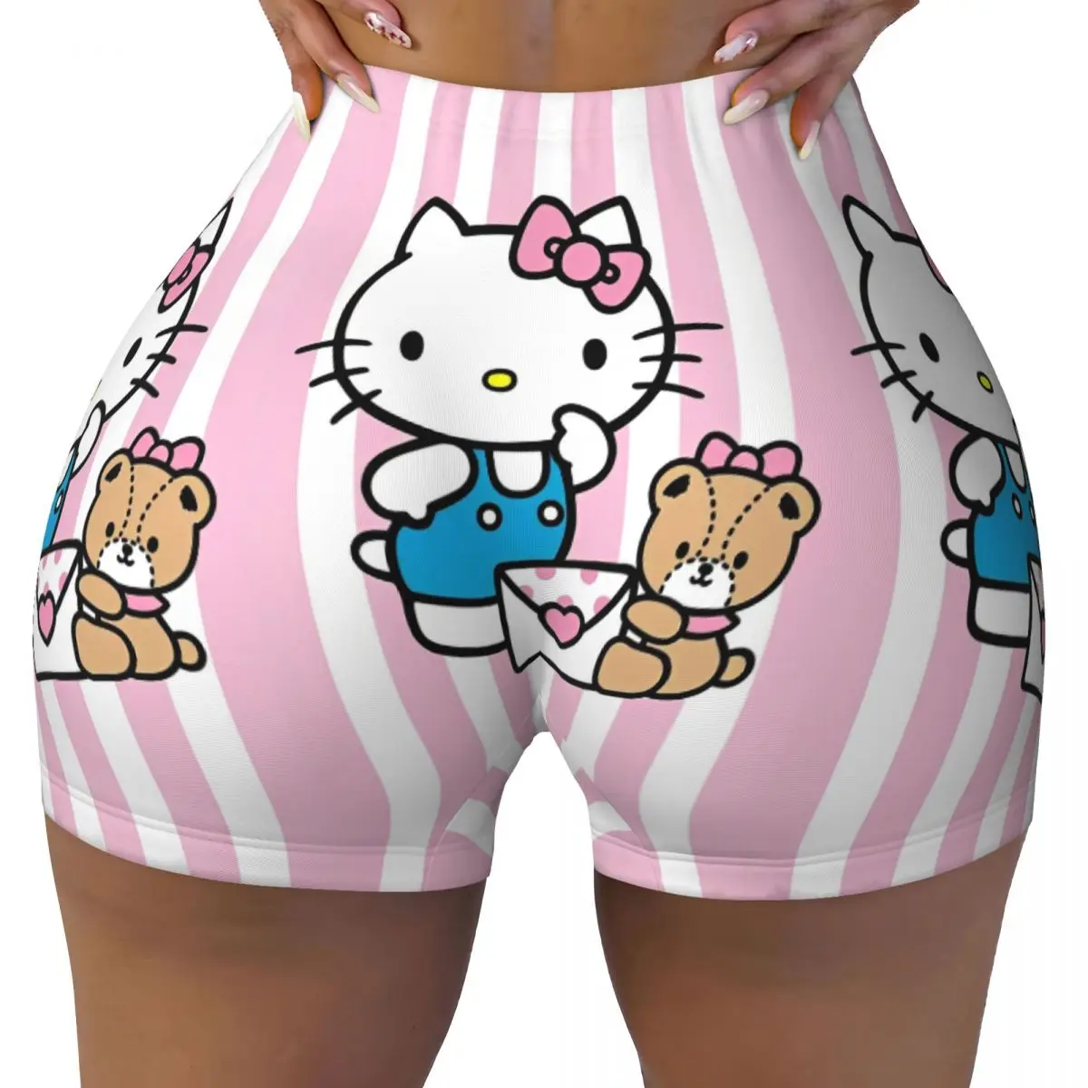 Hello Kitty Received Letter High Waist Yoga Shorts Woman Scrunch Fitness Workout Gym Sportswear