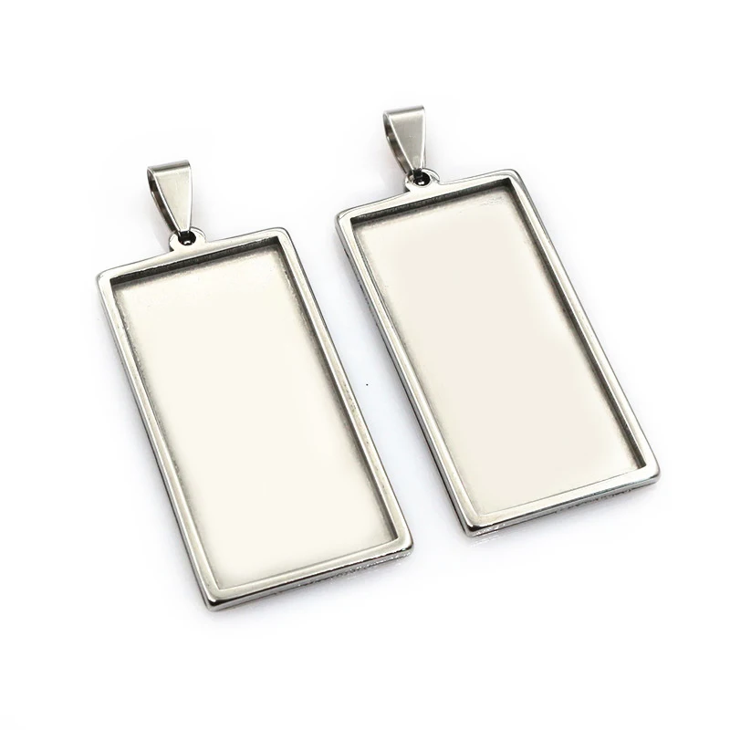 5pcs Stainless Steel 10x25mm 10x50mm Inner Size Rectangle Pendant Cabochon Base Cameo Blank Setting Tray for DIY Jewelry Making