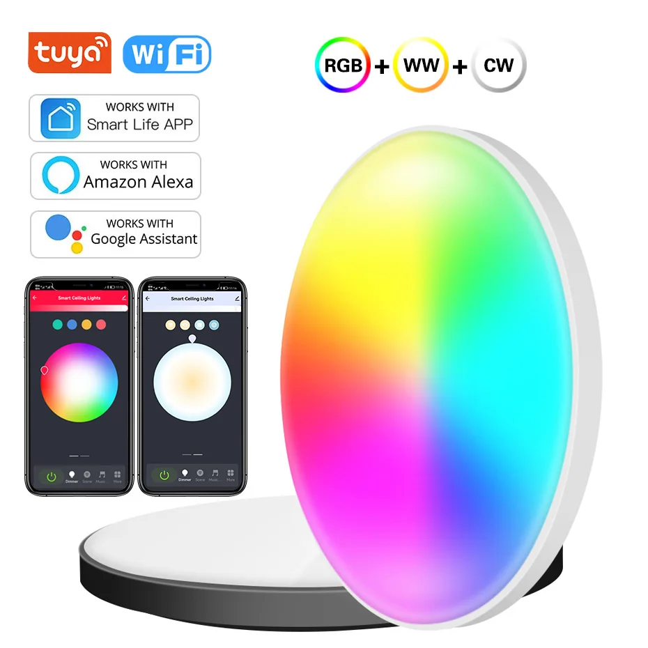 Tuya Smart LED Ceiling Lamp RGB Dimmable Wifi Chandelier Lights 30W Voice Control 110V 220V For Home Decoration Work with Alexa