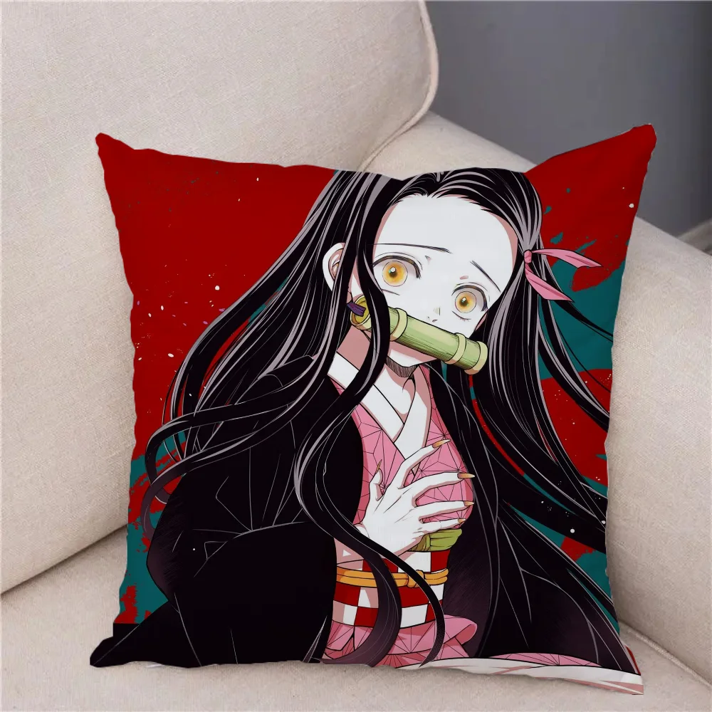 Halloween Decoration Demon Slayer Cushion Covers Decoration Living Room Cushion Cover 40x40cm Short Plush Home Decor Car Sofa