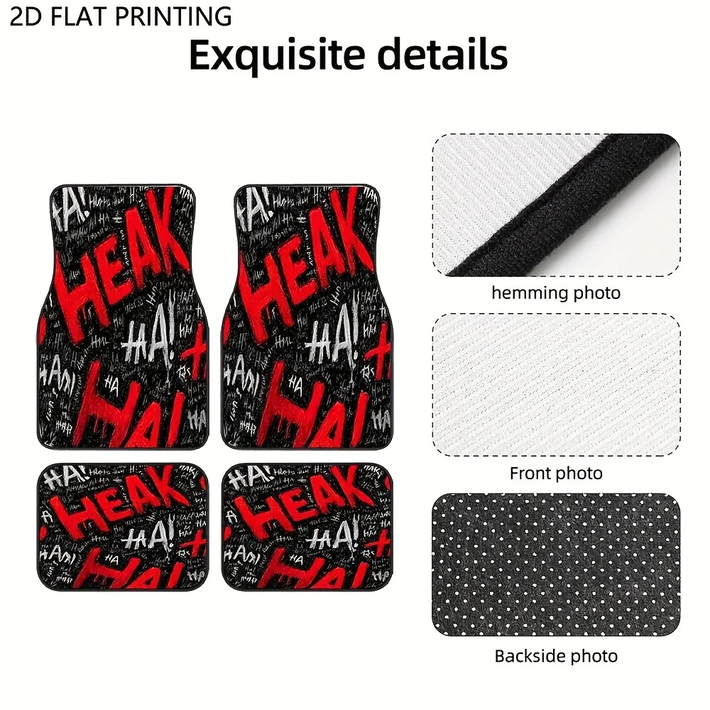 4pcs, Comic Speech Pattern Car Floor Mats, Durable, NonSlip, Easy To Clean, Easy To Install, Suitable For Sedan, SUV, Truck, Per