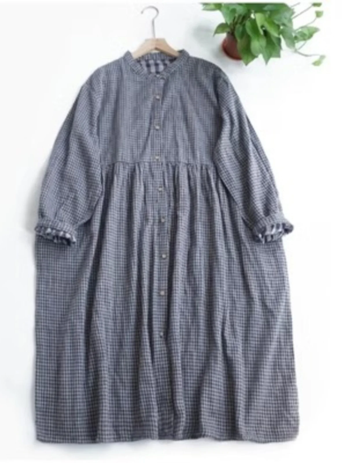 Japonês sle longo sve algodão gaze a linha dr feminino primavera outono solto emagrecimento dupla camada gola saia longa