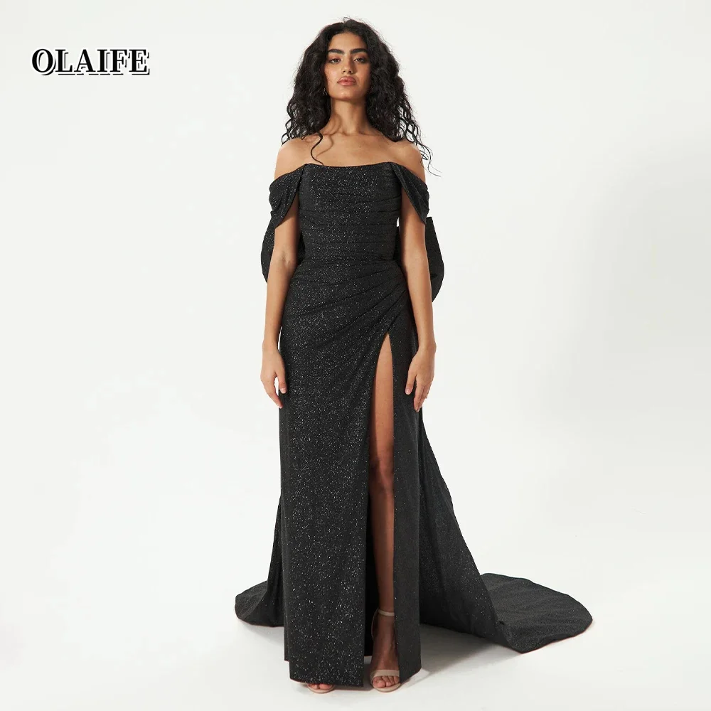 فساتين سهرة بحورية البحر لامعة قبالة الكتف فساتين الحفلات بفيونكة قابلة للانفصال فساتين رسمية من Vestidos De Fiesta Fساتين السهرة #2