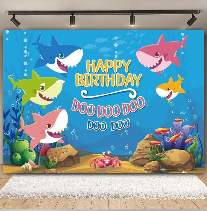 Underwater World Shark Birthday Backdrop for Photography Sea Ocean Fish Dolphin Newborn Baby Shower Background Photo Studio Prop