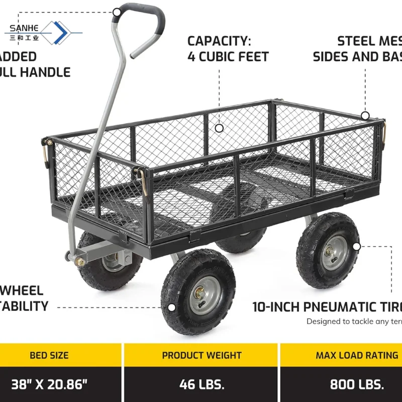 Gorilla Carts Steel Utility Cart Beach Wagon, 800 Pound Capacity, Gray (2 Pack) Steel Mesh Cart